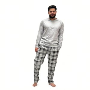 PIJAMA 100% ALGODÓN BUZO GRIS PANTALÓN FRANELA CUADROS GRISES LINEAS NEGRAS